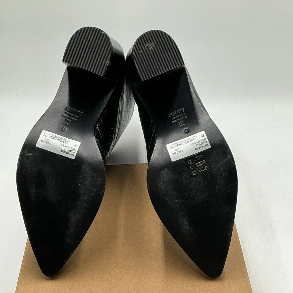 Schutz Maryana Boots Women's 7 B Black Leather Croc-Embossed Block Heel Ebay4464